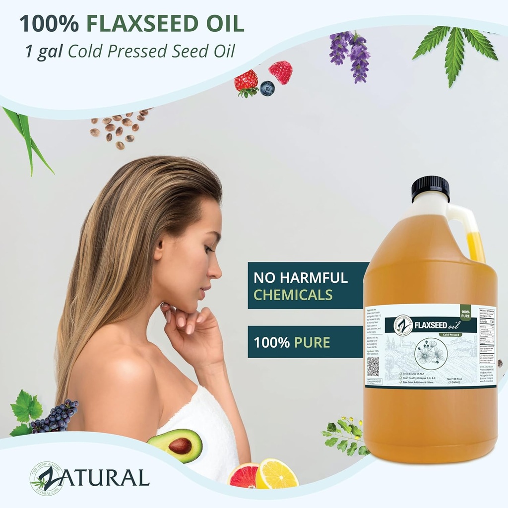 Zatural Flaxseed Oil Naturally Grown 100% Pure Flax Seeds Cold Pressed Vegan Omega Fatty Acids 128oz (1 Gallon) 3