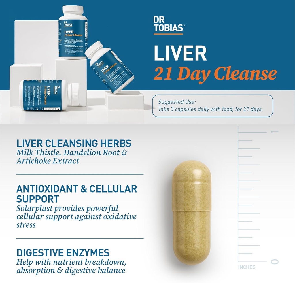 Dr. Tobias Liver 21 Day Cleanse, Herbal Liver Detox Cleanse with Solarplast, Artichoke Extract, Milk Thistle, Dandelion Extract & Digestive Enzymes, 63 Vegetable Capsules, 3 Daily, Pack of 2 5