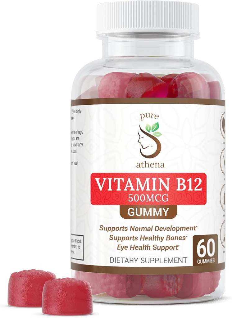 Vitamin B12 Gummy Energy Vitamins - Vitamin B12 Gummies for Adults 1000mcg W/Sodium - Energy Gummies That Support Bone Health W/Immune Support - 60 Raspberry Flavored Gummies 2