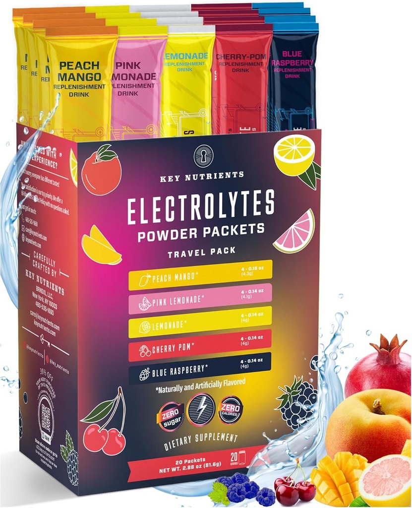 KEY NUTRIENTS Multivitamin Electrolytes Powder No Sugar - Collagen Peptides Endurance & Energy Supplement - Hydration Powder - No Calories - Multi Collagen Supplements Collagen for Hair - Made in USA 6