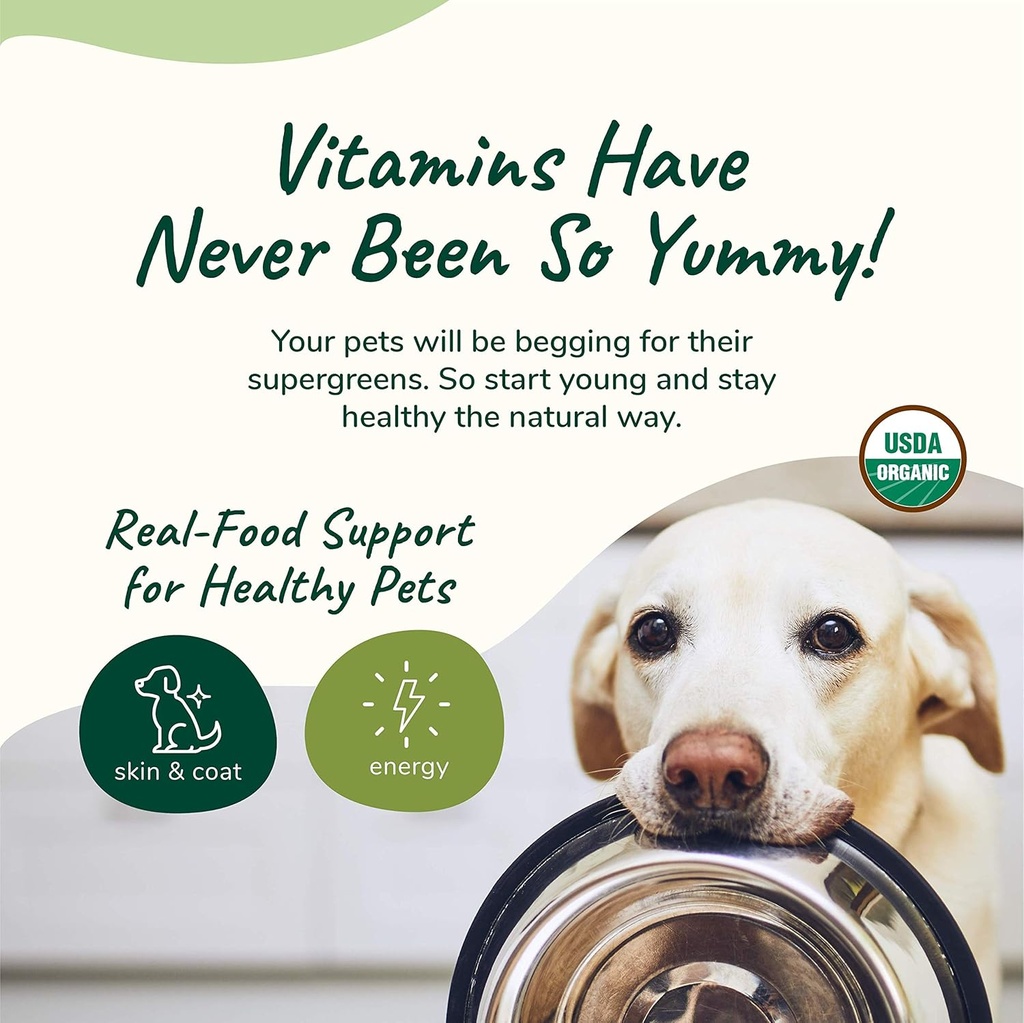 kin+kind Organic Multivitamin for Dogs & Cats - Pet Supplement for Healthy Skin and Coat - Safe, Natural Formula with Wheatgrass, Kelp, Seaweed and Coconut - Made in USA - 8 oz (Large) 5