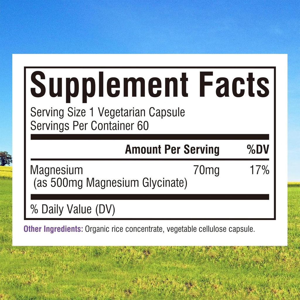 Innate Vitality Magnesium Glycinate 500mg | 70mg Elemental Magnesium Supplement- High Absorption, Non Buffered, Non-GMO & No Gluten - Nerve, Bone & Heart Health - 60 Vegan Capsules Magnesio 3