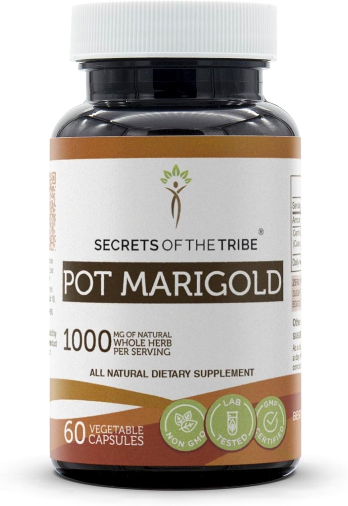Secrets of the Tribe Pot Marigold 60 Capsules, 1000 mg, Pot Marigold (Calendula Officinalis) Dried Flower (60 Capsules) 2