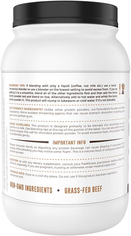 Bone Broth Protein Powder, Chocolate, Grass Fed 2lbs, 42 servings 16g protein, 13g Collagen. Low Carb, 2 net Carb, Dairy Free, Keto Friendly Bone Broth Protein Supplement with Collagen Types I & III 6