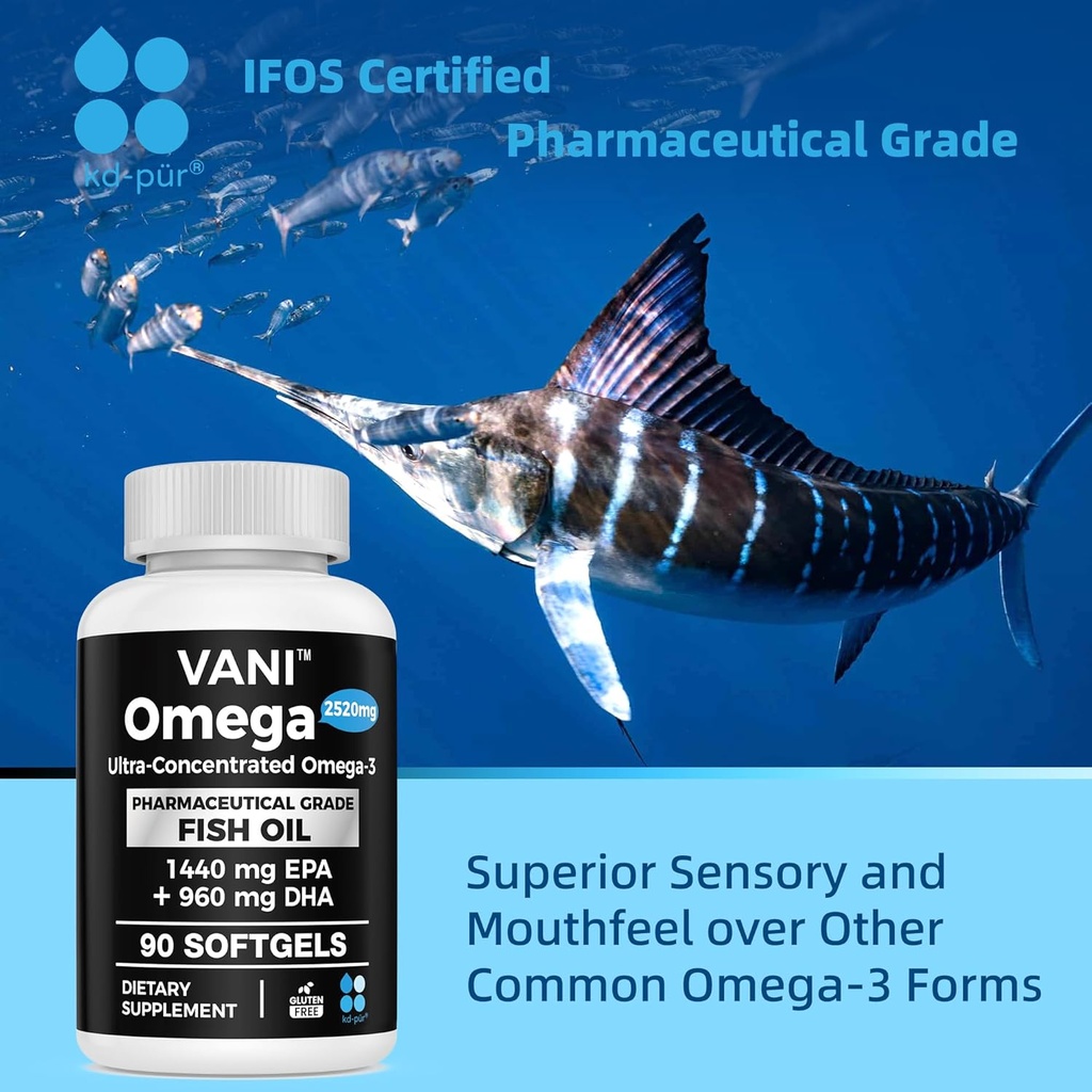 Pharmaceutical Grade Omega 3 Fish Oil, KD-PUR Premium Germany Fish Oil Supplements 2520mg with EPA & DHA- Supports Brain, Heart & Immunity (90 Softgels) 5