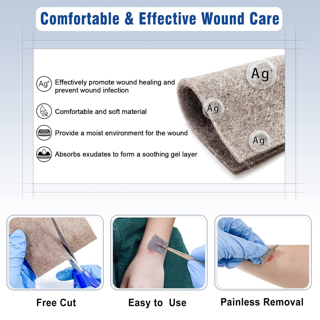 Ag Silver Calcium Alginate Wound Dressing Pads, 4''x4'' Patches, 10 Individual Pack, Soft Silver Dressings for Wound Care, Gentle Highly Absorbent Dressing, Non Stick Gauze Pads for Wounds 5