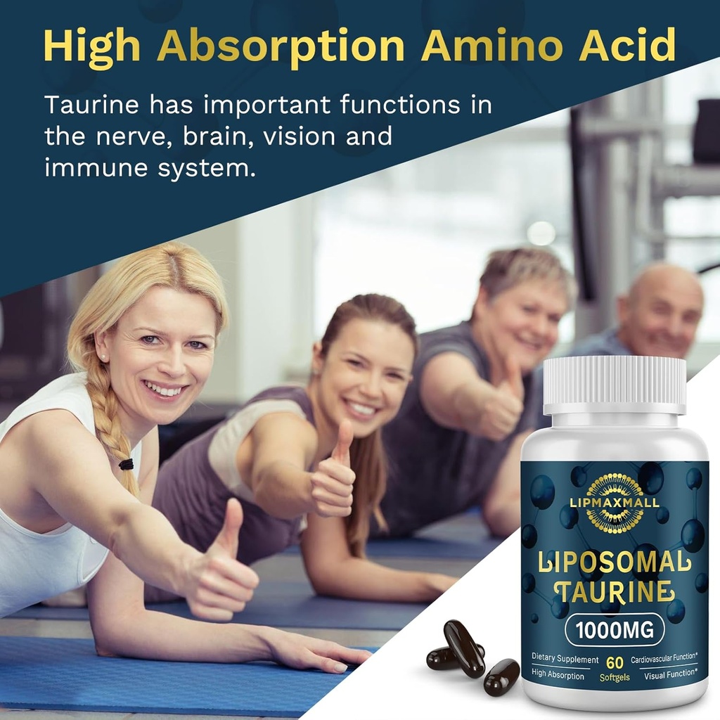 Liposomal Taurine Supplement 1000mg, High Absorption Amino Acid for Heart, Nerve, Brain, Visual (60 Softgels - 2 Pack) 5