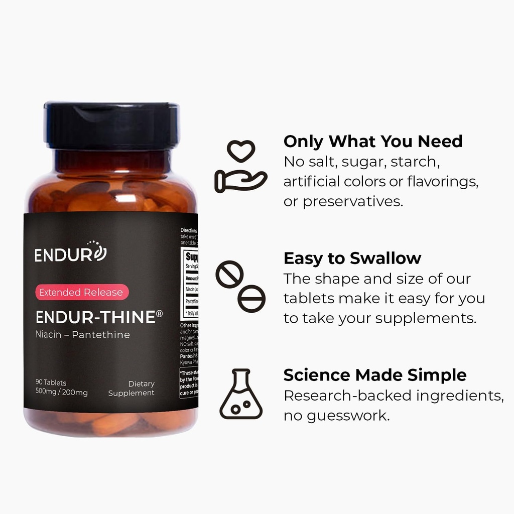 ENDUR-Thine Niacin – Pantethine, Heart & Liver Health Supplement, Efficient Formula for Optimal Absorption, Gluten Free, 500mg (90 Tablets) 6