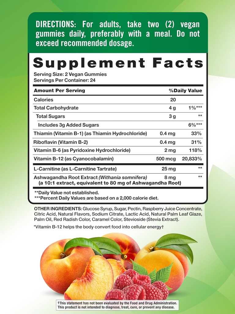 Nature's Truth Vitamin B Complex Gummies | 48 Count | with B-Vitamins, L-Carnitine & Ashwagandha | Vegan, Non-GMO & Gluten Free Supplement 3
