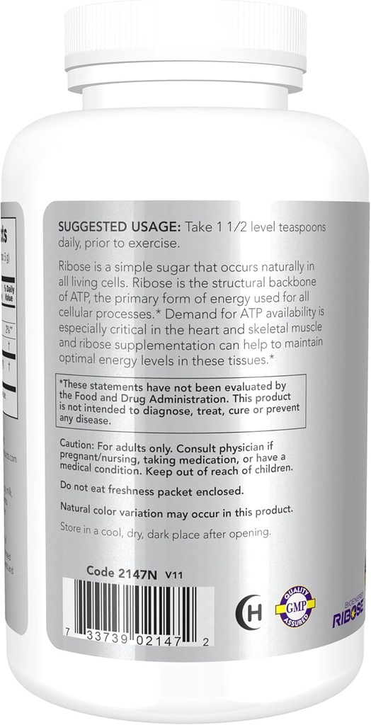 NOW Foods Sports Nutrition, D-Ribose Powder 5,000 mg, Certified Non-GMO, Energy Production*, 8-Ounce 4