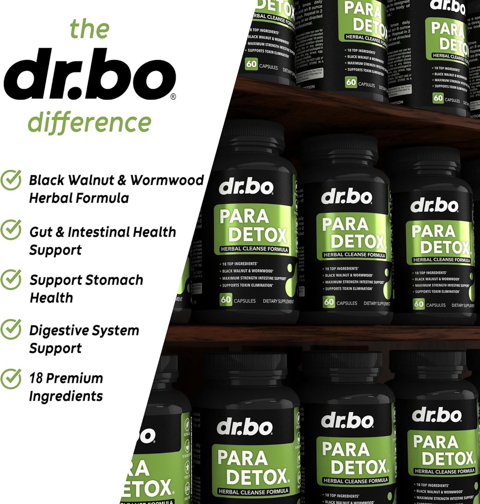 DR. BO para Cleanse Human Detox Guard - Intestinal Pills Support for Humans - Pro Gut Health Intestine Supplement Stomach for Adults - Herbal Wormwood Black Walnut Complex & Cloves - 60 Capsules 5
