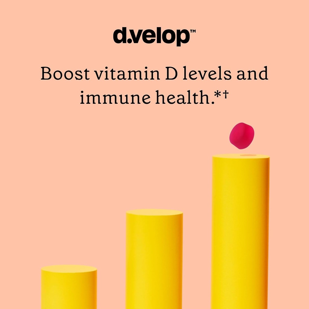 d.velop Vitamin D Kids Gummies –60 Count, 600 IU – Kids Immune Support - 3X Faster & More Effective – No Artificial Flavors or Sweeteners – Dairy-Free – Wild Berry Flavor - Kids Vitamin D for Ages 4+ 6
