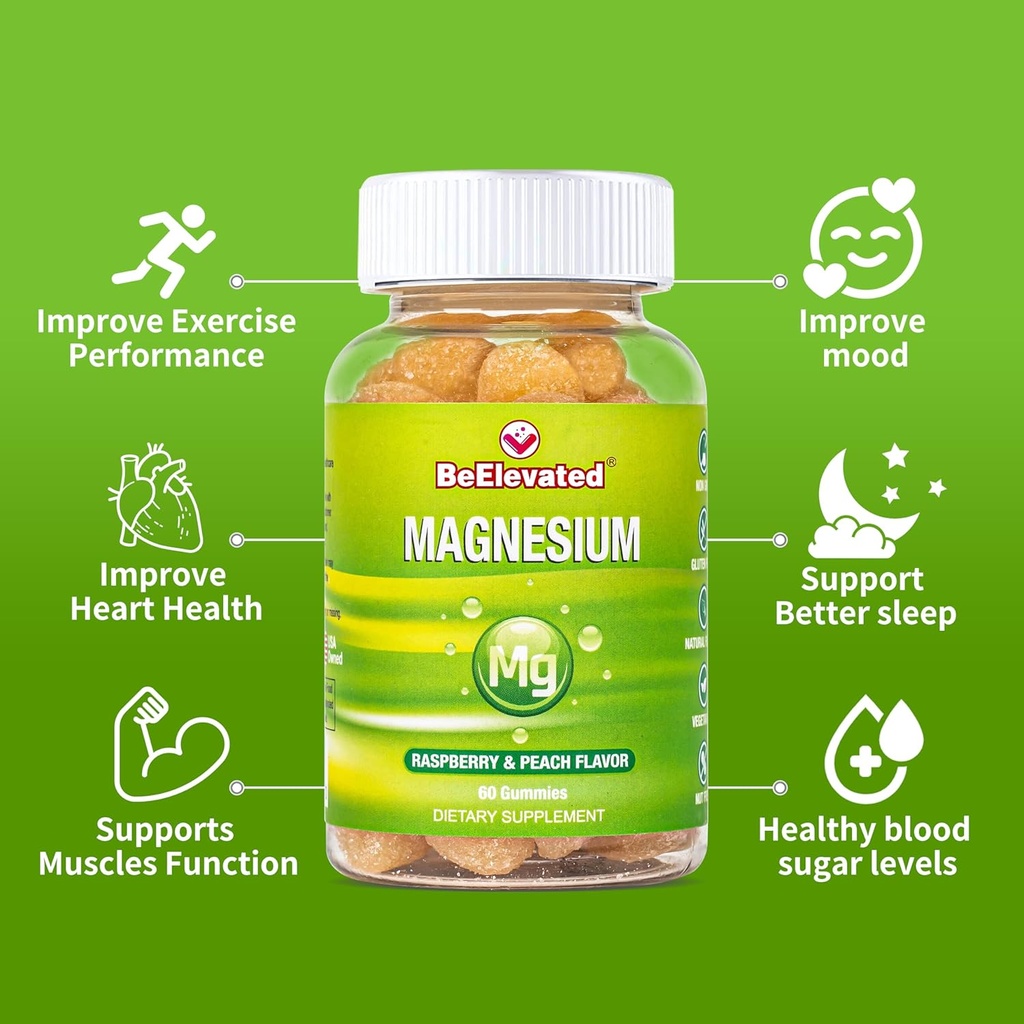 Magnesium Citrate Gummies for Adults - Supplements for Women & Kids Daily Wellness - Peanut Free Vitamin Gummy - Raspberry and Peach Flavor Chewable Supplement - 60 Count 4