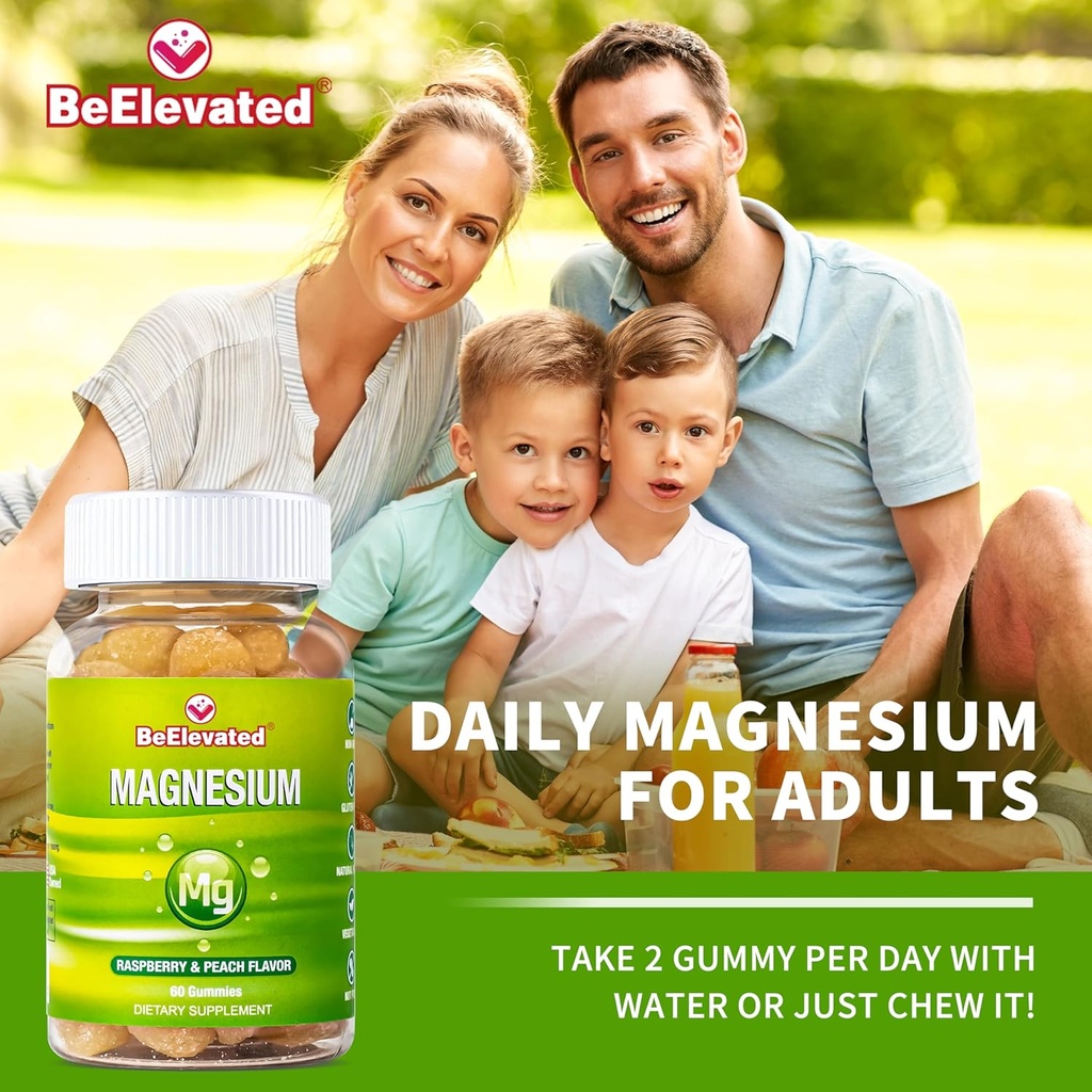 Magnesium Citrate Gummies for Adults - Supplements for Women & Kids Daily Wellness - Peanut Free Vitamin Gummy - Raspberry and Peach Flavor Chewable Supplement - 60 Count 6