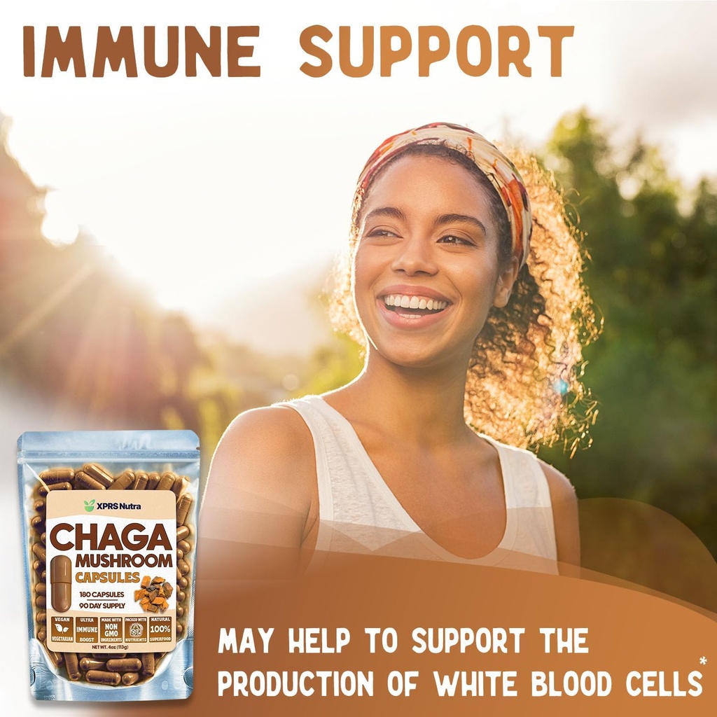 XPRS Nutra Chaga Mushroom Capsules - Premium USDA Chaga Mushrooms Capsules- Encapsulated Chaga Mushroom Powder for an Immunity Boost - Vegan Friendly Superfood for Chaga Tea and Beverages - 180 Count 3