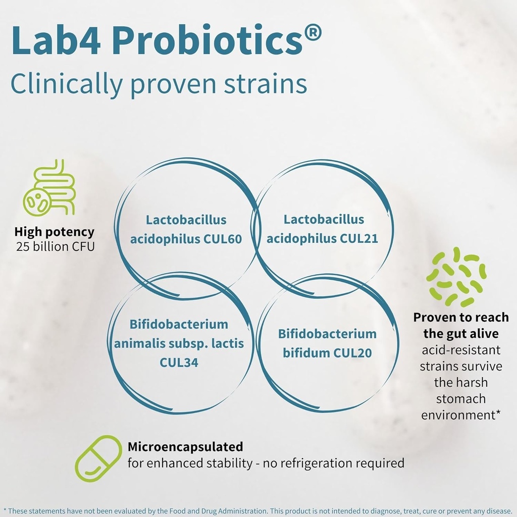Igennus Probiotics & Prebiotic, Lactobacillus Acidophilus & Bifidobacterium, Live Cultures+ Lab4, Guaranteed 25 Billion CFU, for Women & Men, Non-Bloating Gut Health Support, Non-GMO, 6 x 30 Capsules 4