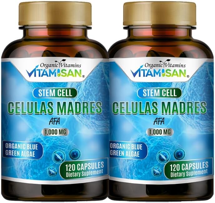 2 Celulas Madres AFA Stem Natural Cell 120 Capsules 1000 mg Blue Green Algae Non GMO Gluten Free Aphanizomenon Flos-aquae Bio celula Madre Supplement 2