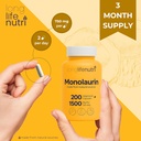 LongLifeNutri Monolaurin 1500mg - Potent Glycerol from Coconut, 200 Vegetarian Capsules, Organic Supplement for Gut Balance & Natural Defense, 100-Day Supply, GMP Certified, Made in USA 6