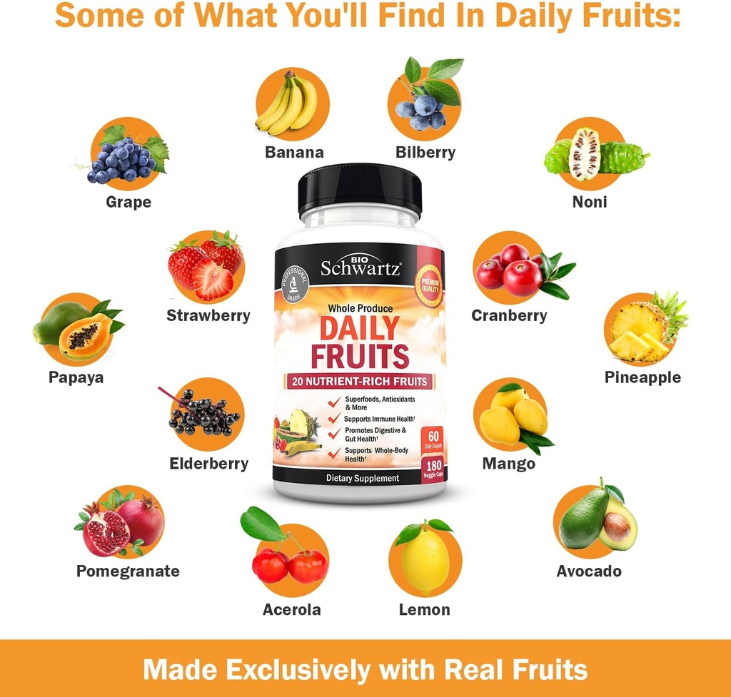 BioSchwartz Daily Fruits and Veggies Supplement for Women and Men (2 Month Supply) Plus High Strength Vitamin D3 5000 IU 125 mcg (1 Year Supply) 6