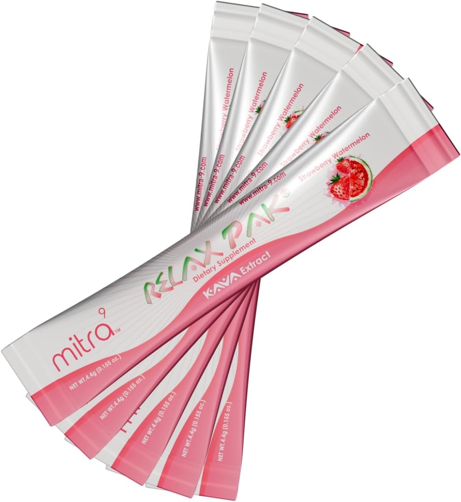 Mitra9 Kava Powder RelaxPak - Strawberry Watermelon Kava Extract Powder Packets | Mood Enhancer | Plant Based | Promotes Natural Calm & Clarity | Easy Open Single-Serving Stick (5) 2