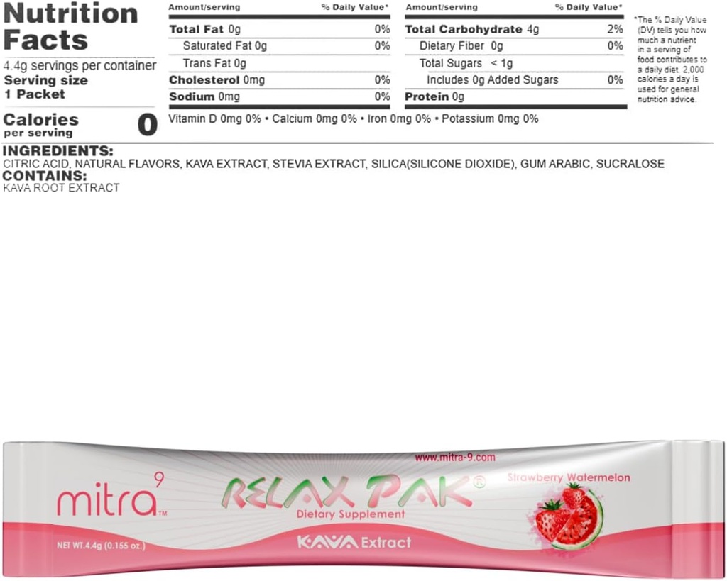 Mitra9 Kava Powder RelaxPak - Strawberry Watermelon Kava Extract Powder Packets | Mood Enhancer | Plant Based | Promotes Natural Calm & Clarity | Easy Open Single-Serving Stick (5) 4