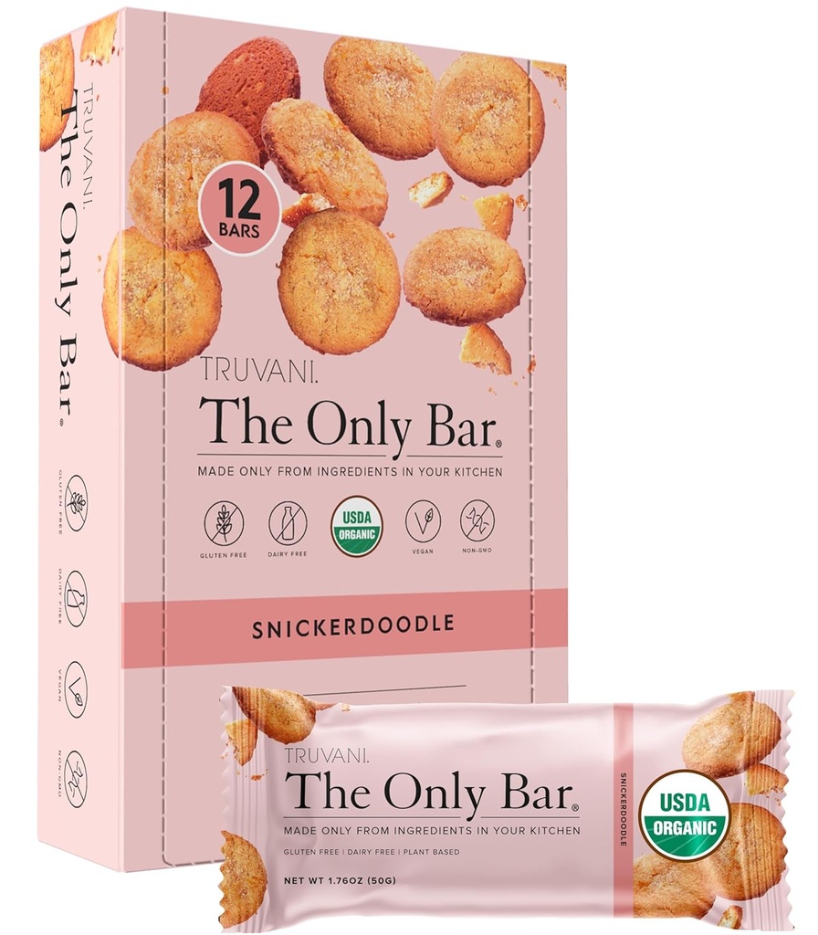 Truvani Plant Based Snack Bars | Snickerdoodle 12 Pack | 5g Protein | USDA Organic and Vegan | The Only Bar | Dairy, Soy, and Gluten Free | Individually Wrapped 2