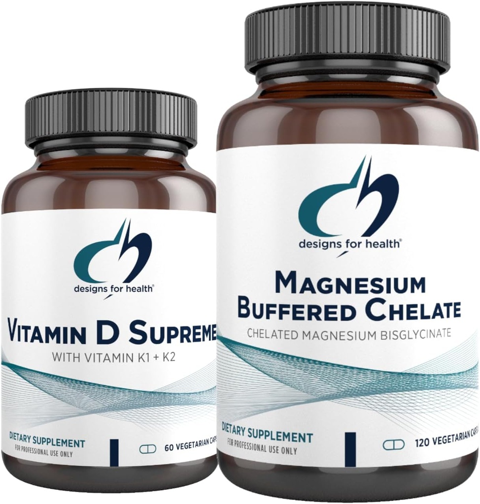 designs for health Vitamin D Supreme (60 Capsules) + Magnesium Glycinate Complex (180 Capsules) Bundle - Vitamin D3 5000 IU with 2000mcg Vitamin K + Magnesium Supplement (2 Products) 2