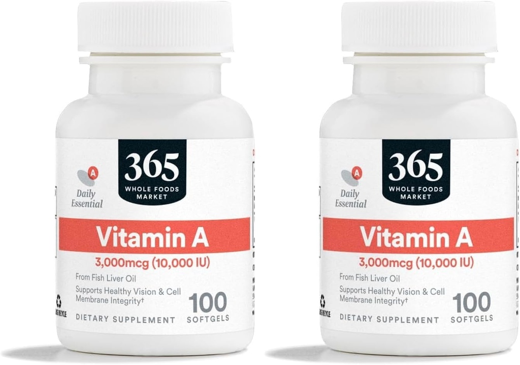 365 by Whole Foods Market, Vitamin A 10K IU, 100 Softgels (Pack of 2) 2