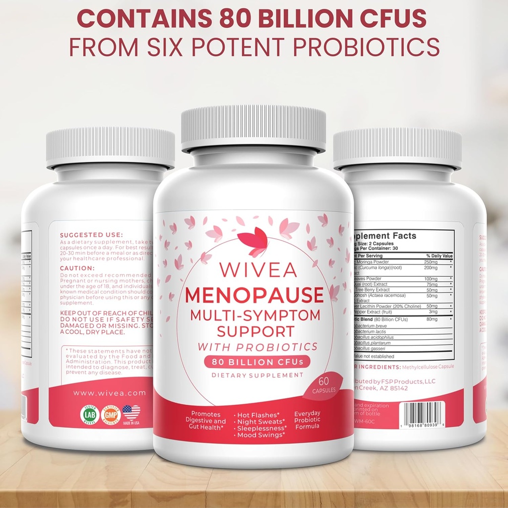 Menopause Multi-Symptom Support with Probiotics for Women | Helps Alleviate Hot Flashes, Night Sweats, Sleeplessness, Mood Swings, Bloating | with Black Cohosh, Dong Quai, Chaste Berry | 60 Ct 4