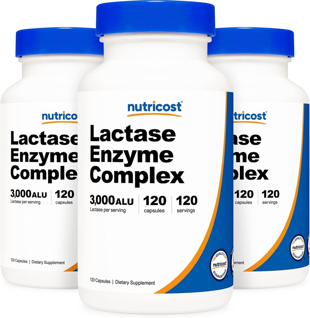 Nutricost Lactase Enzyme Complex 3,000 FCC ALU, 120 Veggie Capsules - Non-GMO, Gluten Free, 120 Servings (3 Bottles) 2