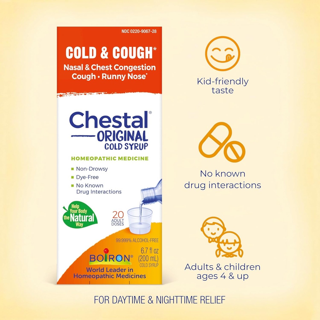 Boiron Chestal Adult Cold and Cough Syrup for Nasal and Chest Congestion, Runny Nose, and Sore Throat Relief - 6.7 Fl oz 4