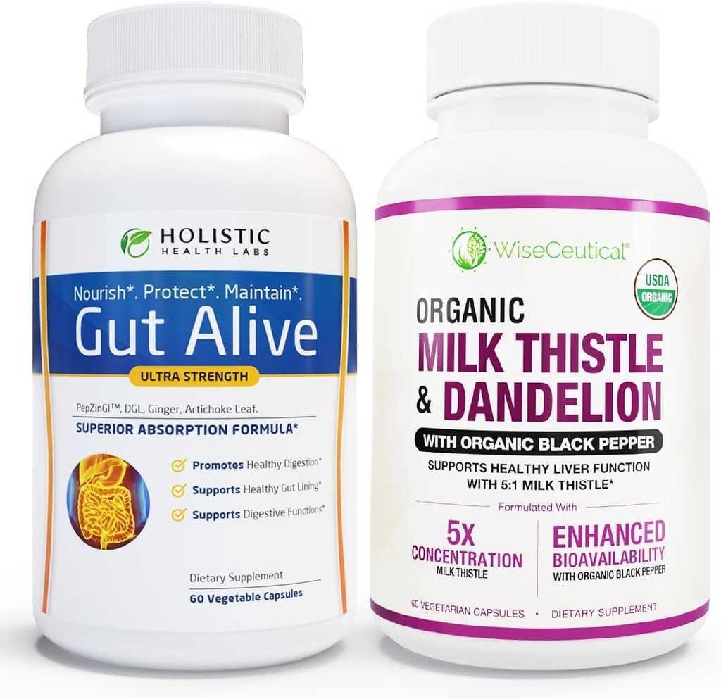 All-Natural Liver and Gut Support | Organic Milk Thistle, Organic Dandelion Root & Organic Black Pepper | Ginger, Artichoke Leaf Extract, Deglycerized Licorice Root & Patented Zinc Carnosine 2