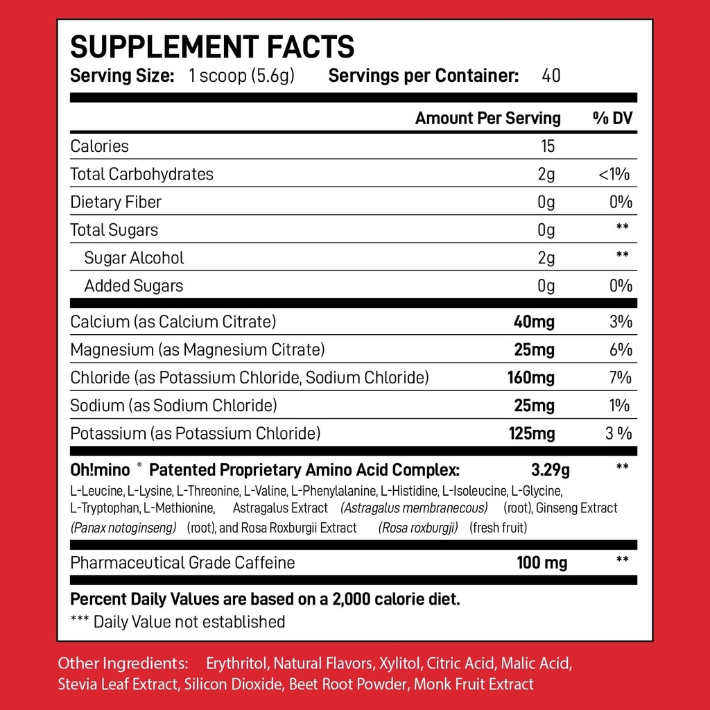 Oh!mino Essential Amino Acids Supplement. Berry Blast, Caffeinated Powder. All 9 EAAs, BCAAs and The Perfect Amino for Workouts, Amino Energy, and to Build Muscle, and Recover Faster. 3