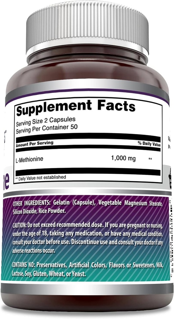 Amazing Formulas L-Methionine Supplement | 1000 Mg per Serving | 100 Capsules | Non-GMO | Gluten-Free | Made in USA 4