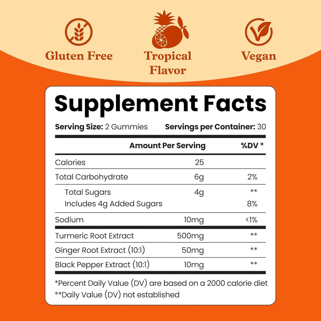 BeLive Turmeric Curcumin with Black Pepper & Ginger - 500 mg of Turmeric and Ginger Supplement for Immune Support, Healthy Skin, and Mobility - Tropical Flavor | 60 Count 3