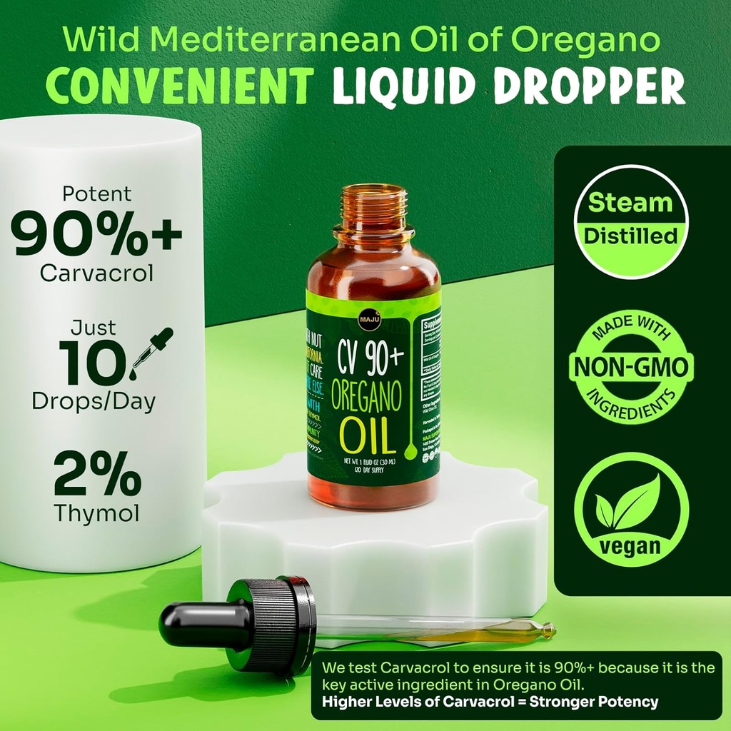 Maju Superfoods Oregano Oil Drops, Potent 90%+ Carvacrol (1 fl Oz) Wild Mediterranean Essential Oil of Oregano Liquid, Aceite de Oregano, Immune and Seasonal Support 3