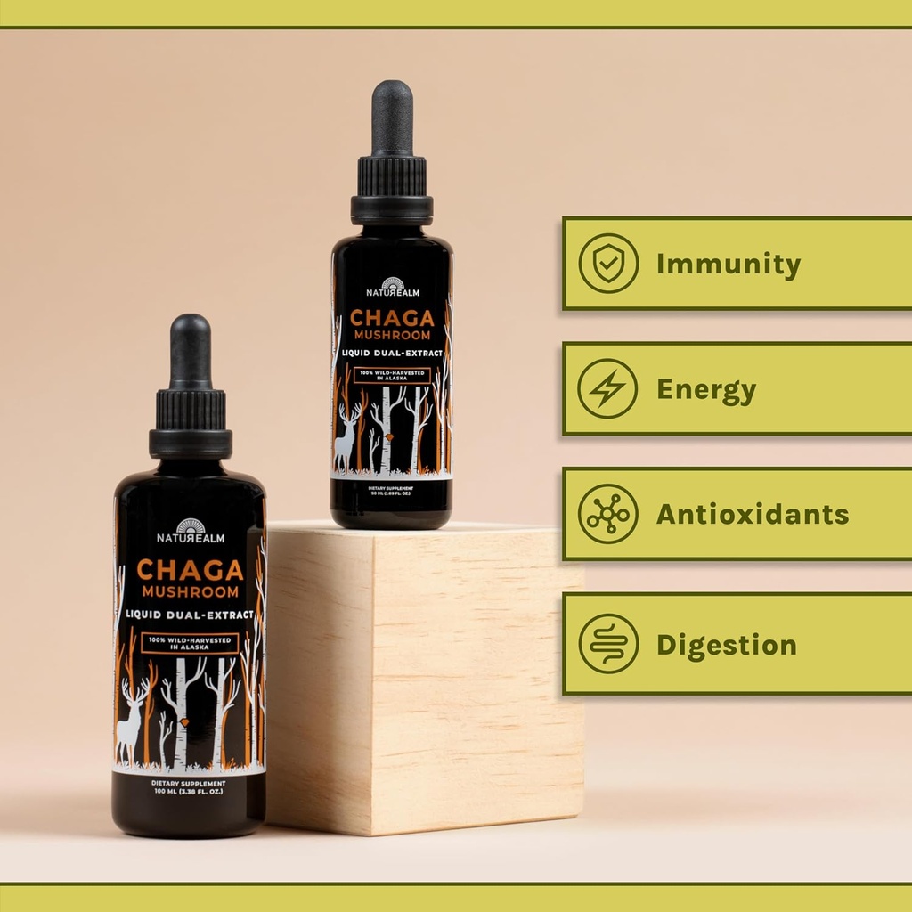 Naturealm Chaga Mushroom Liquid Tincture Supplement – Immune Support, Antioxidant Boost & Hair, Skin, Nail Health, Vegan, Non-GMO – Wild-Harvested Fruiting Bodies, 2 Month Supply 4