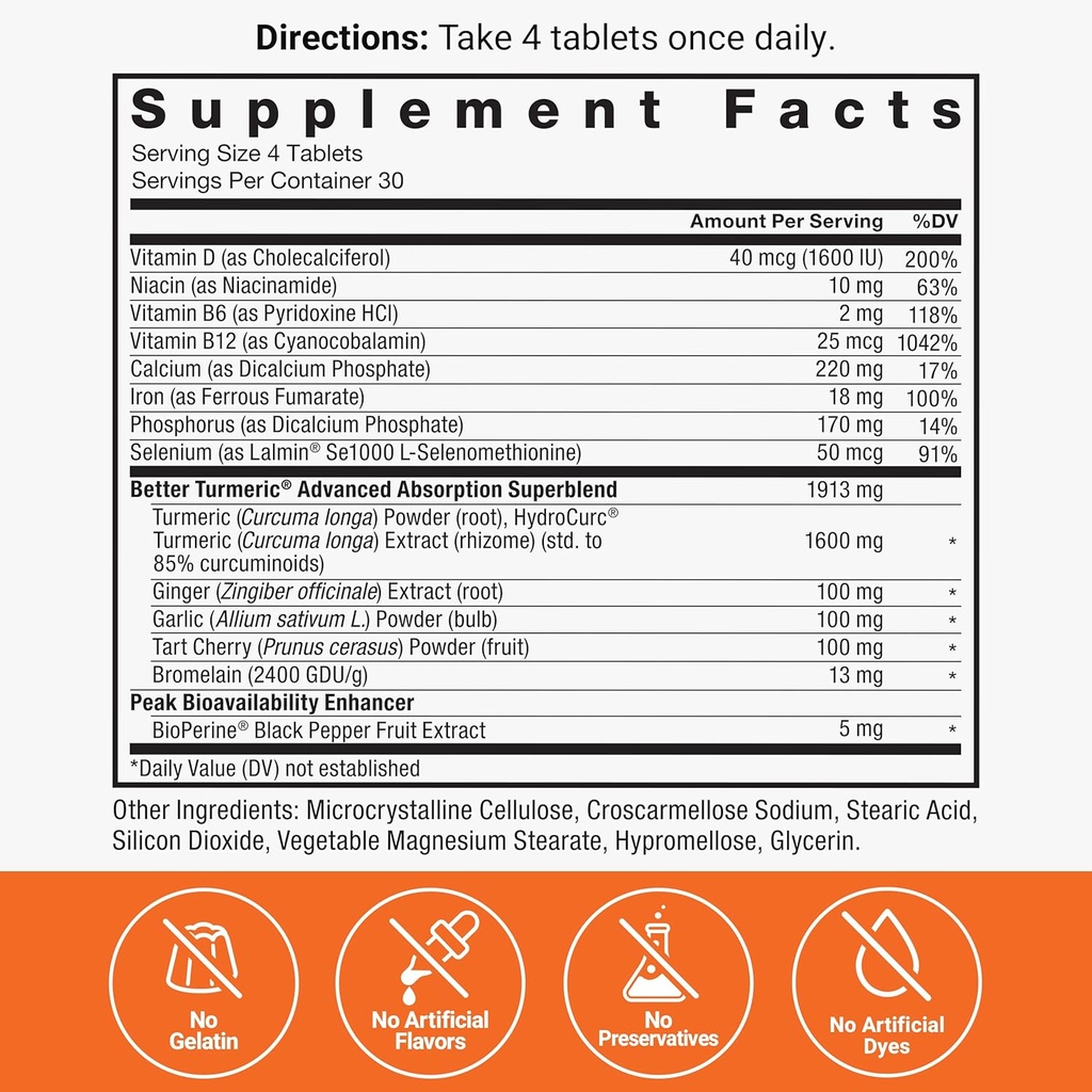 FORCE FACTOR Better Turmeric 2-Pack Joint Support Supplement Featuring HydroCurc Turmeric Curcumin with Black Pepper, Clinical Strength Joint Support, 240 Tablets, White Packaging 6