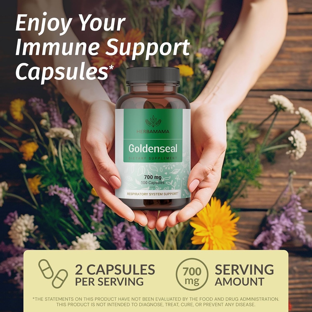 HERBAMAMA Mullein Leaf Extract and Goldenseal Capsules Kit - Bundle of Mullein Leaf Tincture 2 fl oz and 700 mg Goldenseal Root Capsules - Vegan, Non-GMO, Sugar & Alcohol-Free - 2 Pack 4