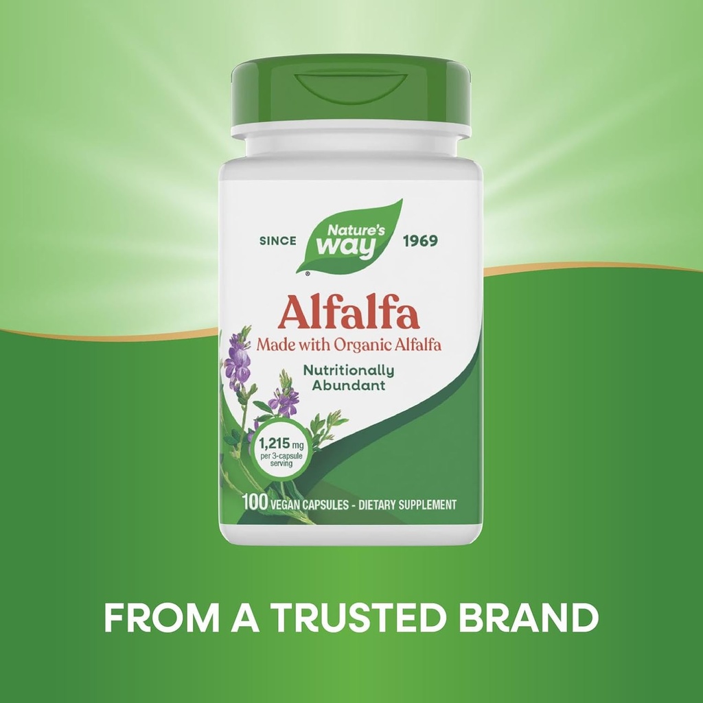 Nature's Way Alfalfa, Made With Organic Alfalfa, 1,215 mg per 3-capsule serving, Alfalfa Herbal Capsule, Gluten Free, Vegan, 100 Capsules (Packaging May Vary) 6