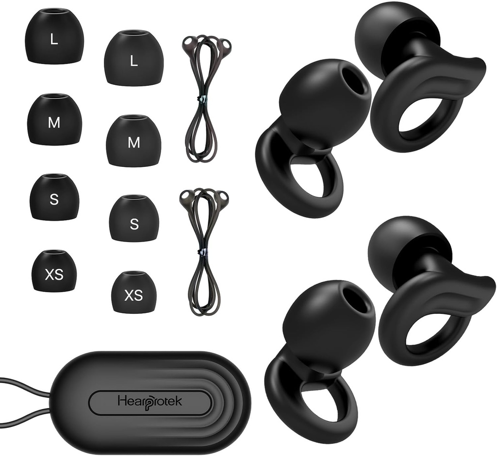 Hearprotek Ear Plugs for Sleeping, 2 Pairs Ear Plugs for Sleep Noise Reduction Ear Protection-Reusable Soft Hearing Protection earplugs for Ear Tinnitus Relief,Misophonia,Snoring,Work,Travel(Black) 2