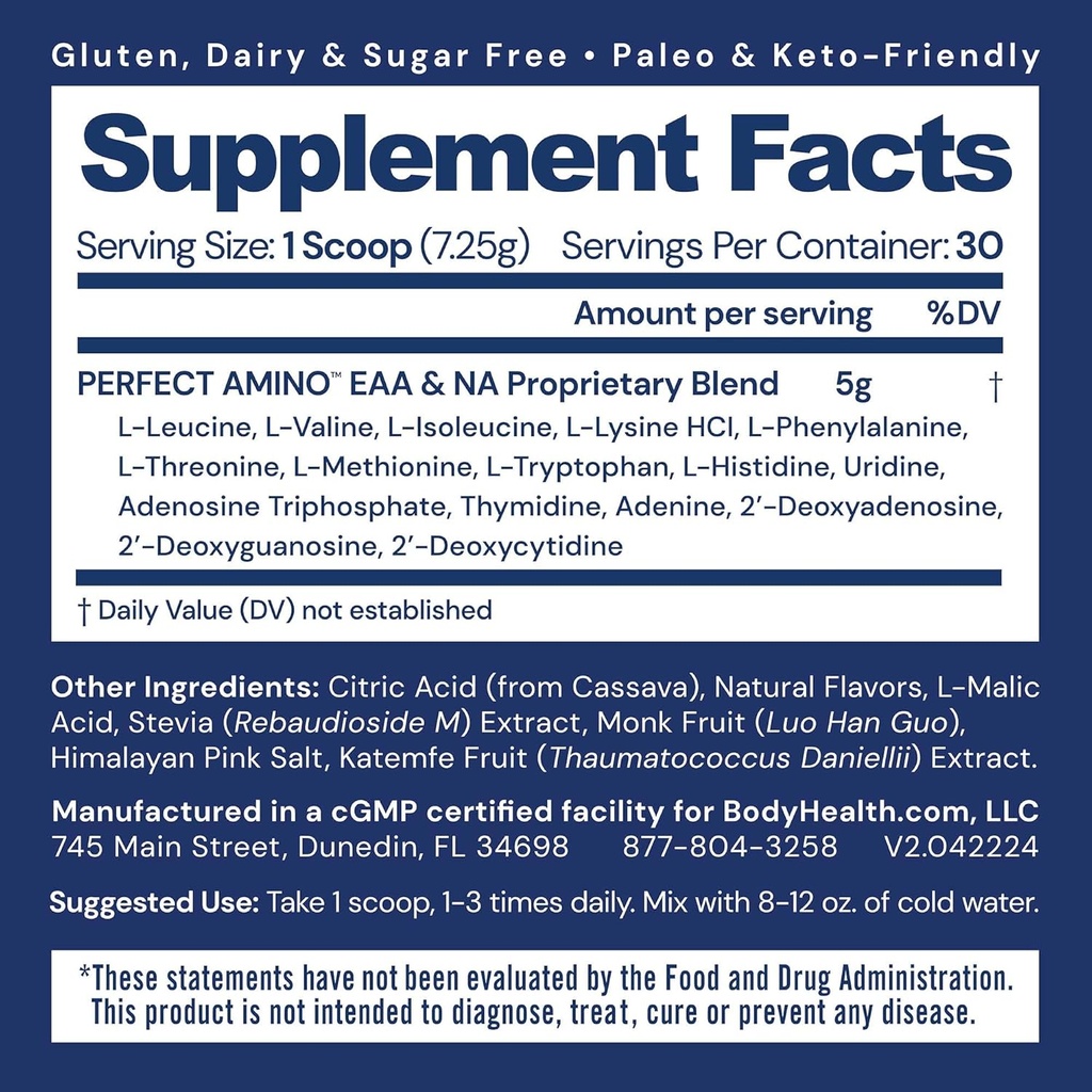 BodyHealth PerfectAmino Powder - BCAA and EAA Powder for Pre and Post Workout - Amino Acid Energy Drink for Men and Women to Support Lean Muscle and Recovery - Strawberry - 120 Servings 3