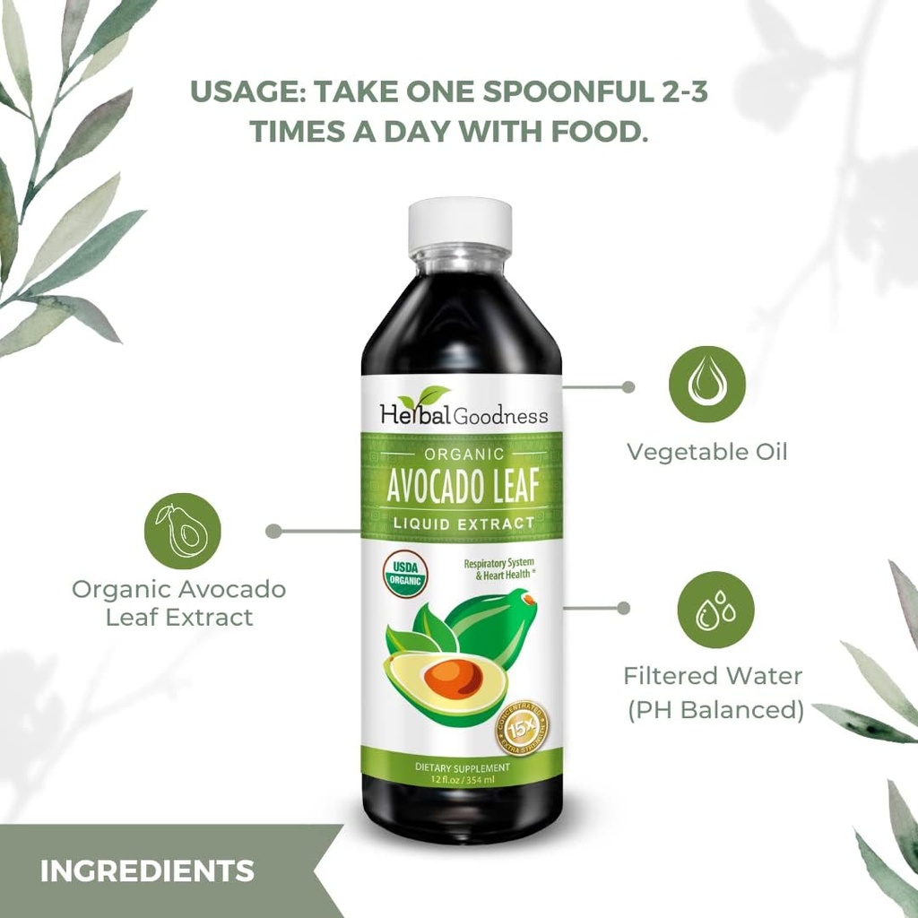 Avocado Leaf Extract Liquid Supplement - Avocado Fruit, Hoja de Aguacate, Avocado Leaves for Vitamins, Dietary Fiber, Skin & Immune Support, Digestive Health - 12oz Herbal Goodness 6