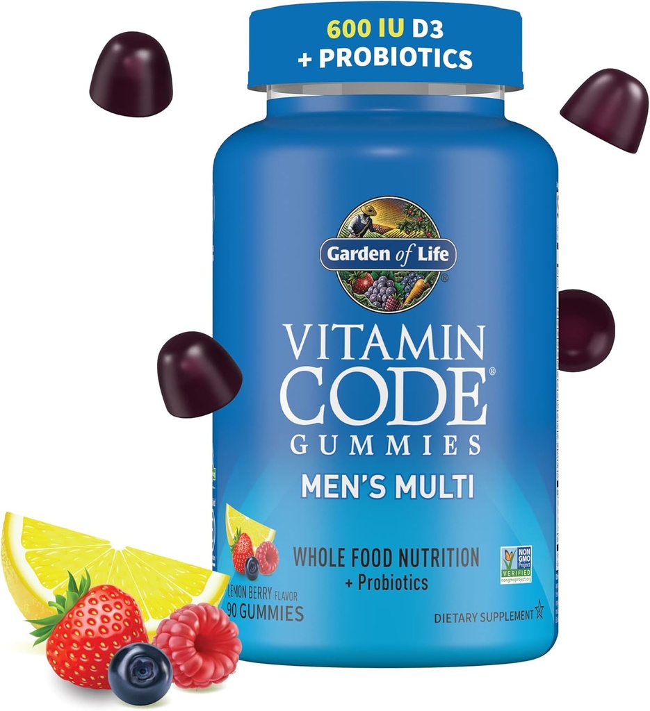 Men’s Multivitamin Gummy: Vitamins C, D, E, B & Zinc for Energy, Stamina & Stress, Probiotics for Digestive & Immune Health, Vitamin Code, Non-GMO, Gluten-Free, 90 Lemon Berry Gummies, 30 Day Count 2