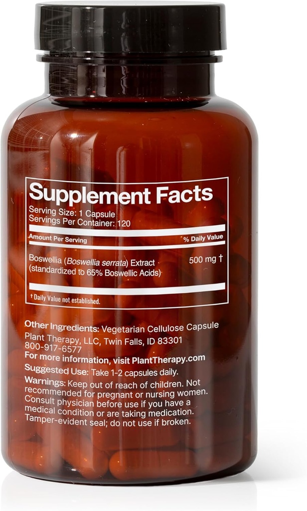 Plant Therapy Boswellia Extract Capsules Manufactured in USA 4 Month Supply Supports Joint Flexibility, Comfort, Soothes Discomfort and Healthy Skin Supplements for Women & Men 120 Vegetarian Capsules 3