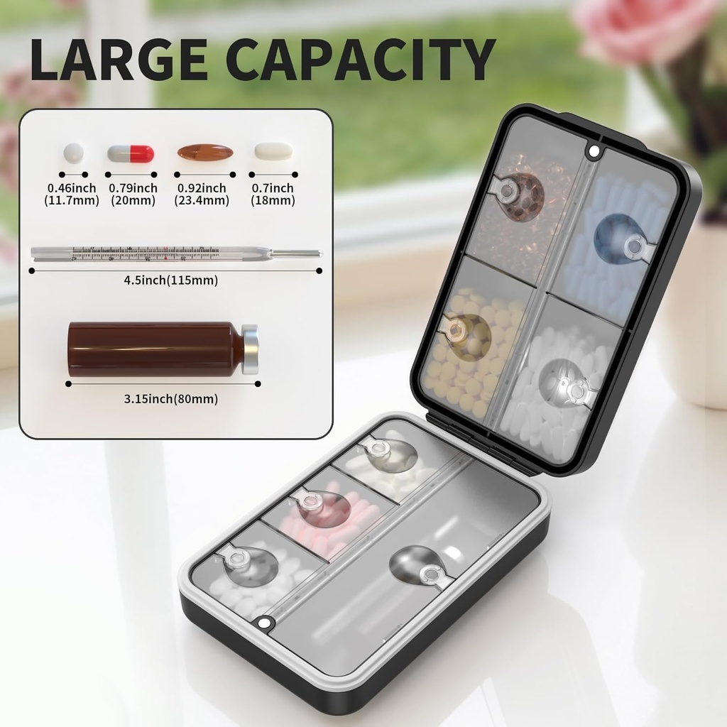 Restree Weekly Pill Organizer, Magnetic Moisture Proof Pill Case, Large Capacity Travel Pill Box with Inner Clear Lid for Vitamins, Supplements, and Daily Medications 8 Compartment (Black) 6