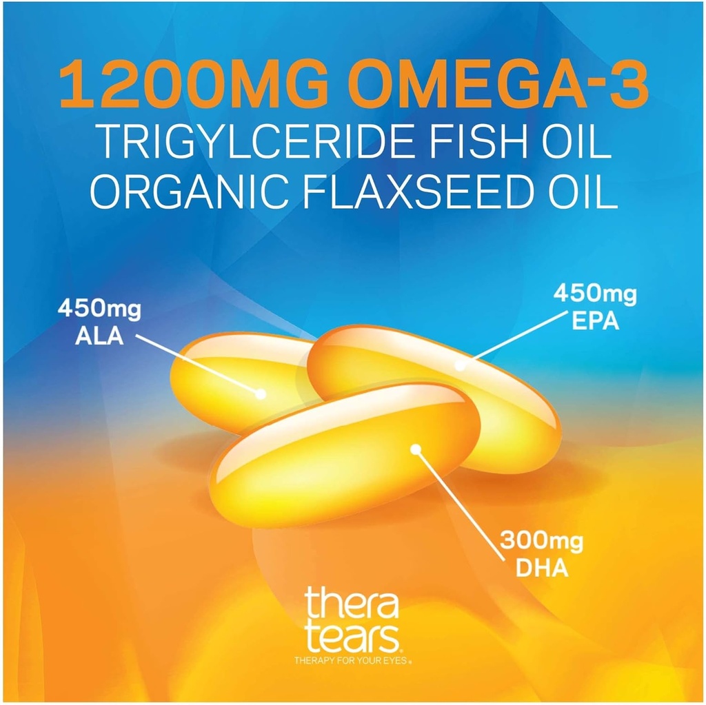 TheraTears 1200mg Omega 3 Supplement for Eye Nutrition, Organic Flaxseed Triglyceride Fish Oil & Dry Eye Therapy Lubricating Eye Drops for Dry Eyes, Preservative Free Eye Drops 5