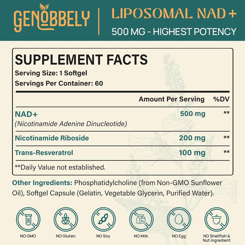 800 mg Liposomal NAD+ Supplement with Nicotinamide Riboside 200 mg, Trans-Resveratrol 100 mg - True NAD Supplement for DNA Repair, Healthy Aging, Brain Function - 360-Day Supply 6