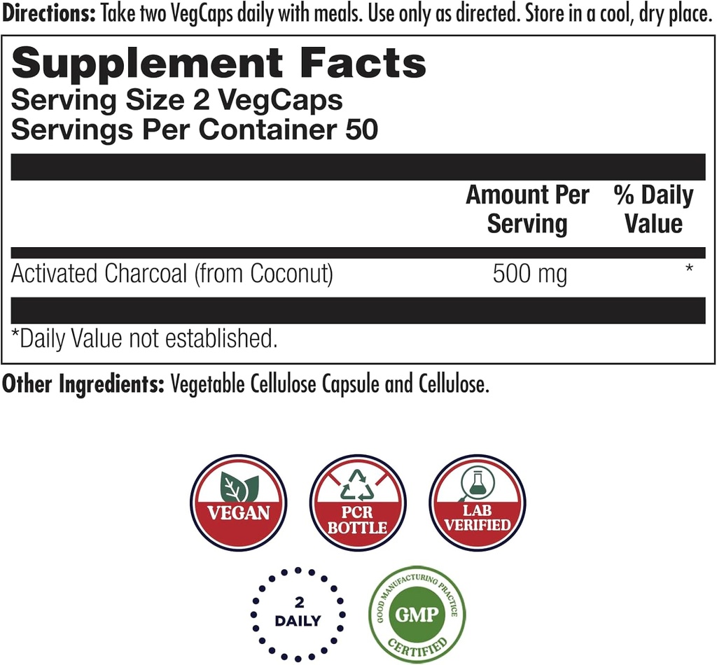 KAL Charcoal, Activated Coconut Shell 280mg | 100ct 3