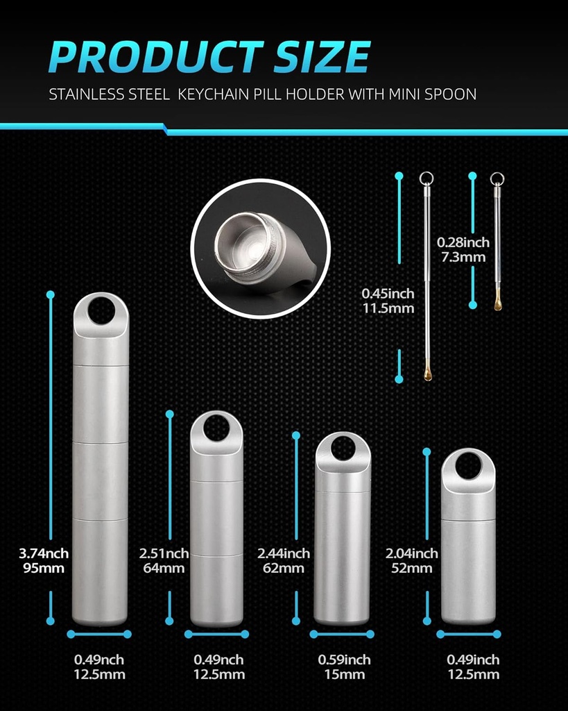 Small Keychain Pill Holder,304 Stainless Steel Portable Pill Case Organizer for Travel,Waterproof Pocket Pill Container Medicine Box for Purse Men (Small Pill Case) 3